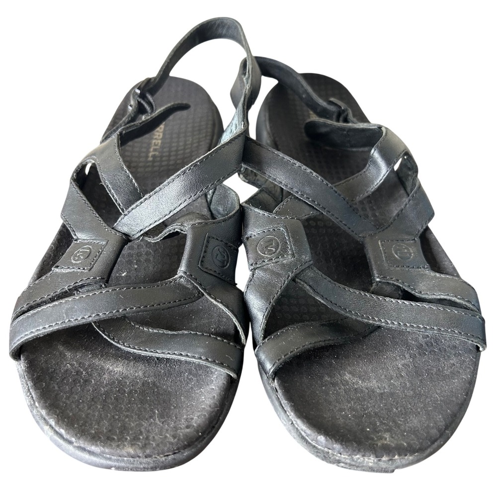 Merrell Sandals 8 Womens Agave‎ Black Leather Strappy Slingback